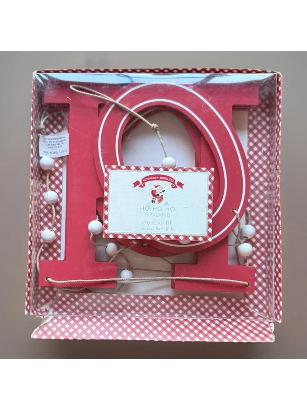 NEW Pottery Barn Kids HO HO HO GARLAND Happy Holidays Christmas Decor Santa Wood